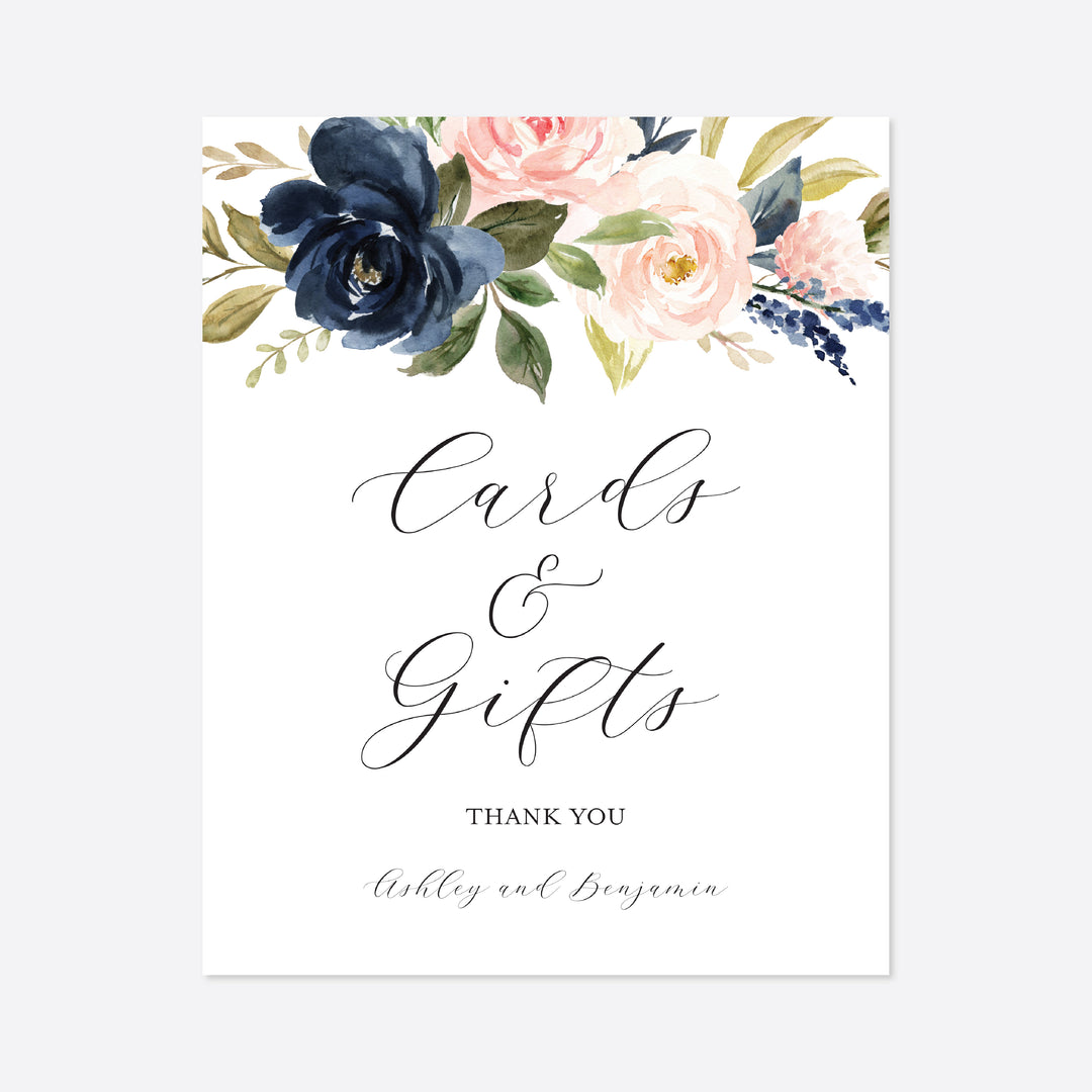 Navy Blush Wedding Cards and Gifts Sign Printable