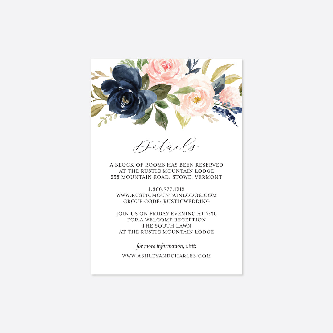 Navy Blush Wedding Details Card Printable