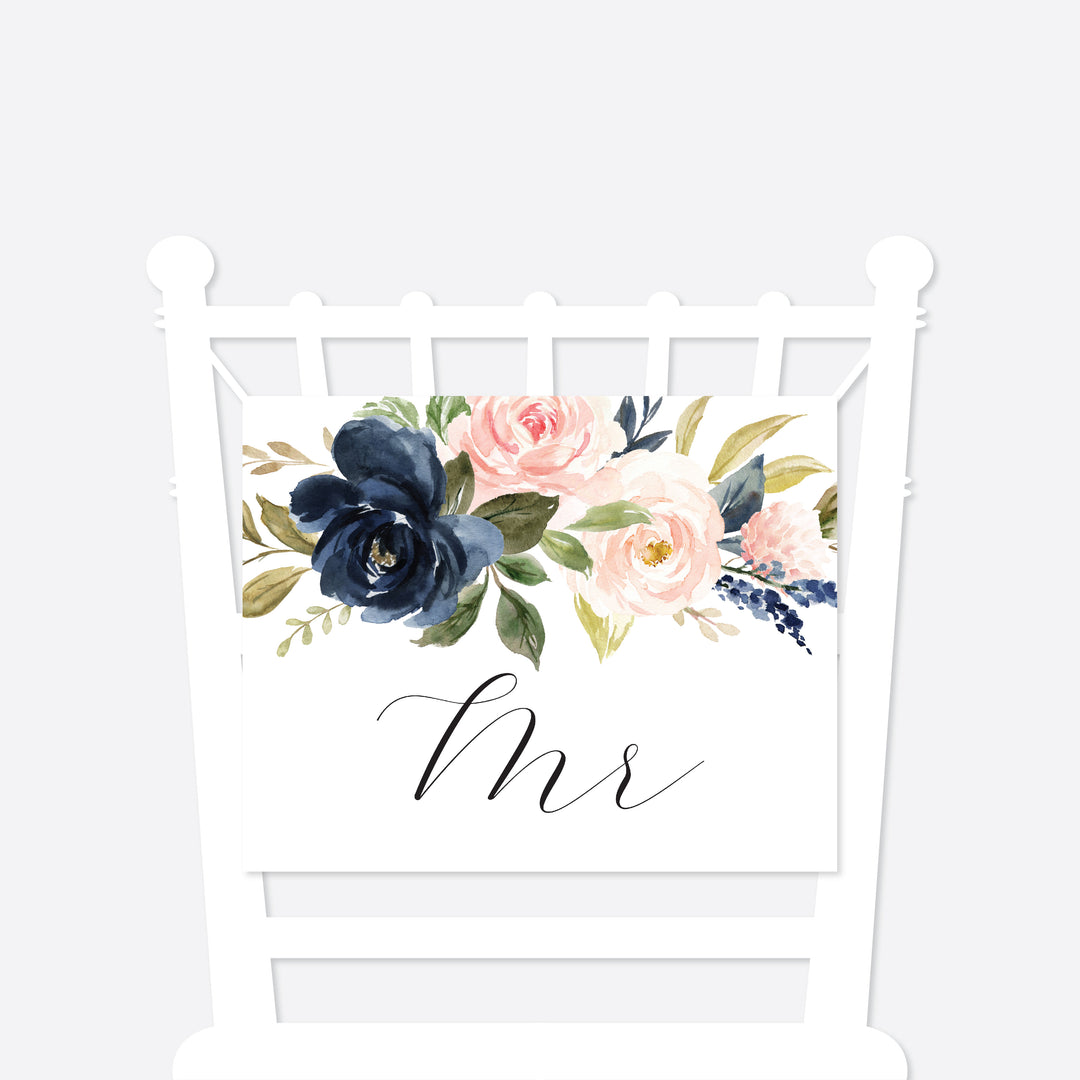 Navy Blush Mr and Mrs Chair Sign Printable