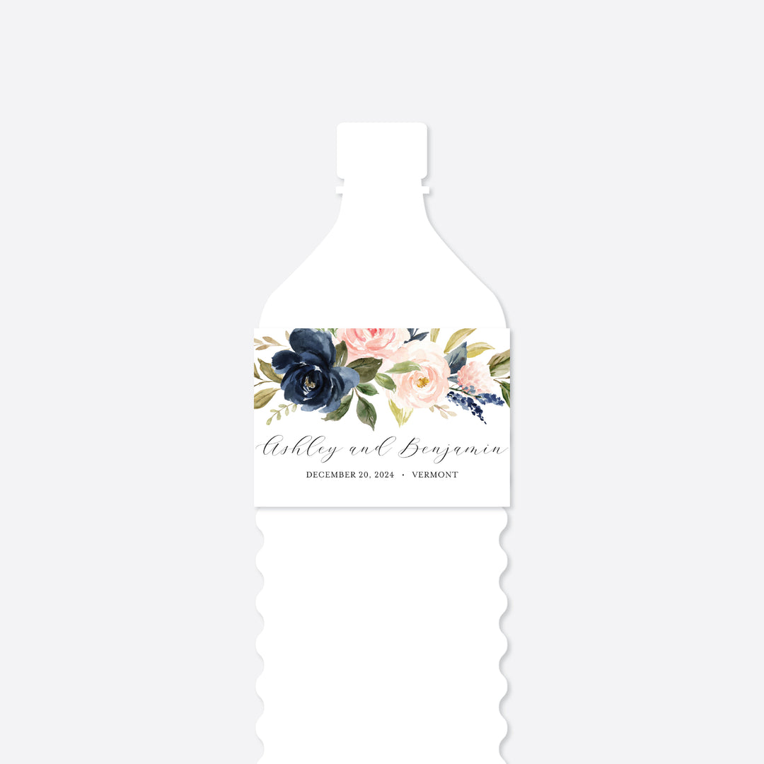 Navy Blush Wedding Water Bottle Label Printable