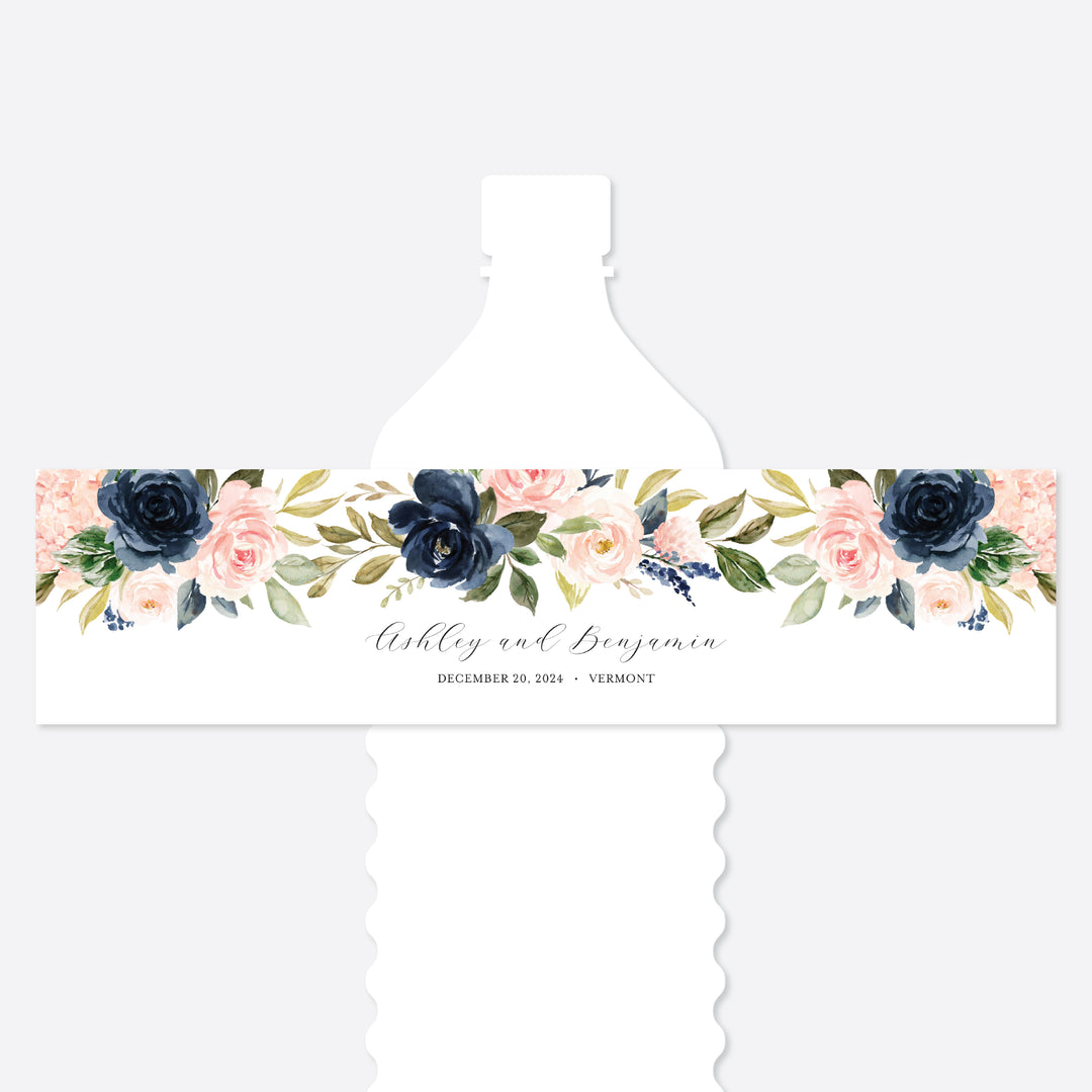 Navy Blush Wedding Water Bottle Label Printable