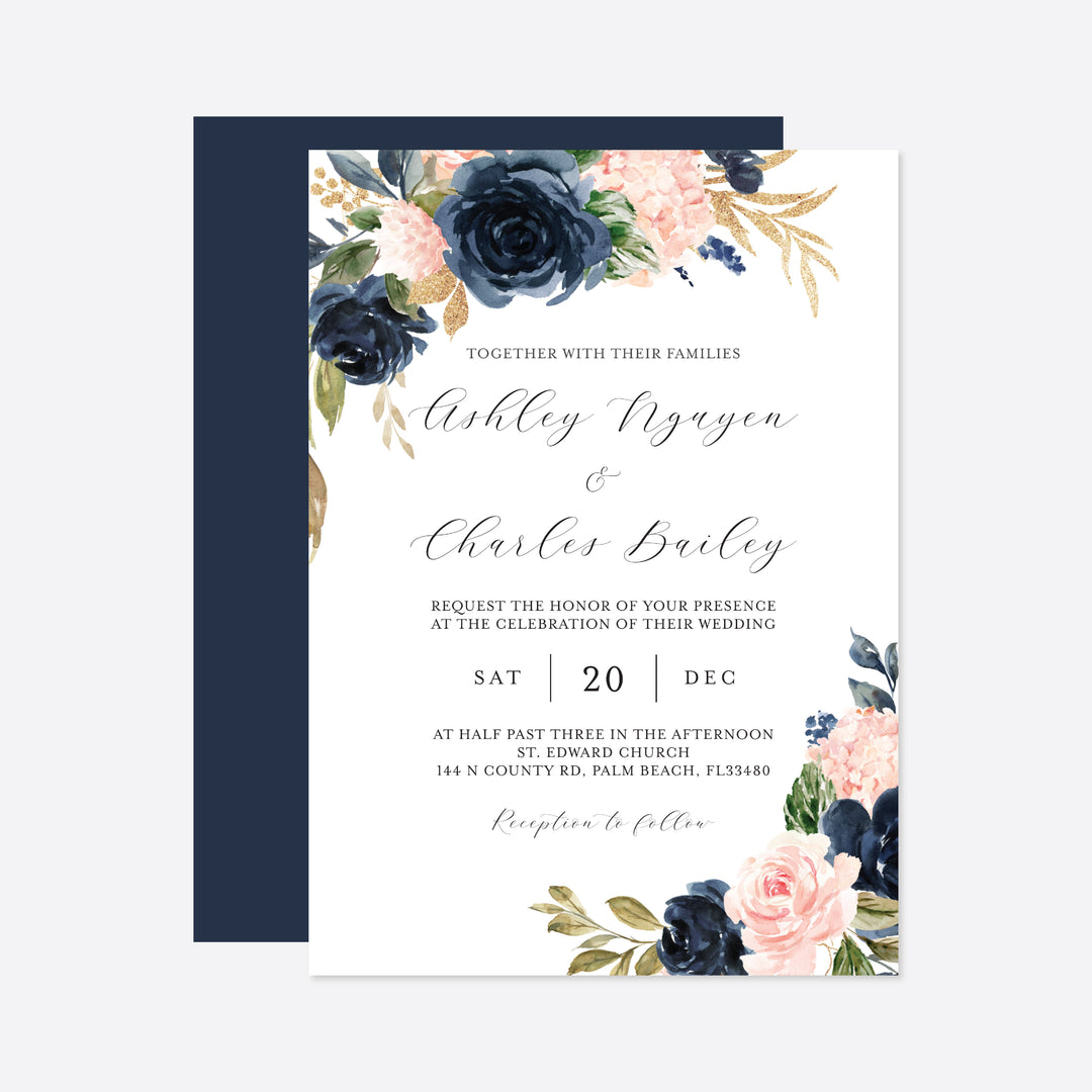 Navy Blush Wedding Suite Printable