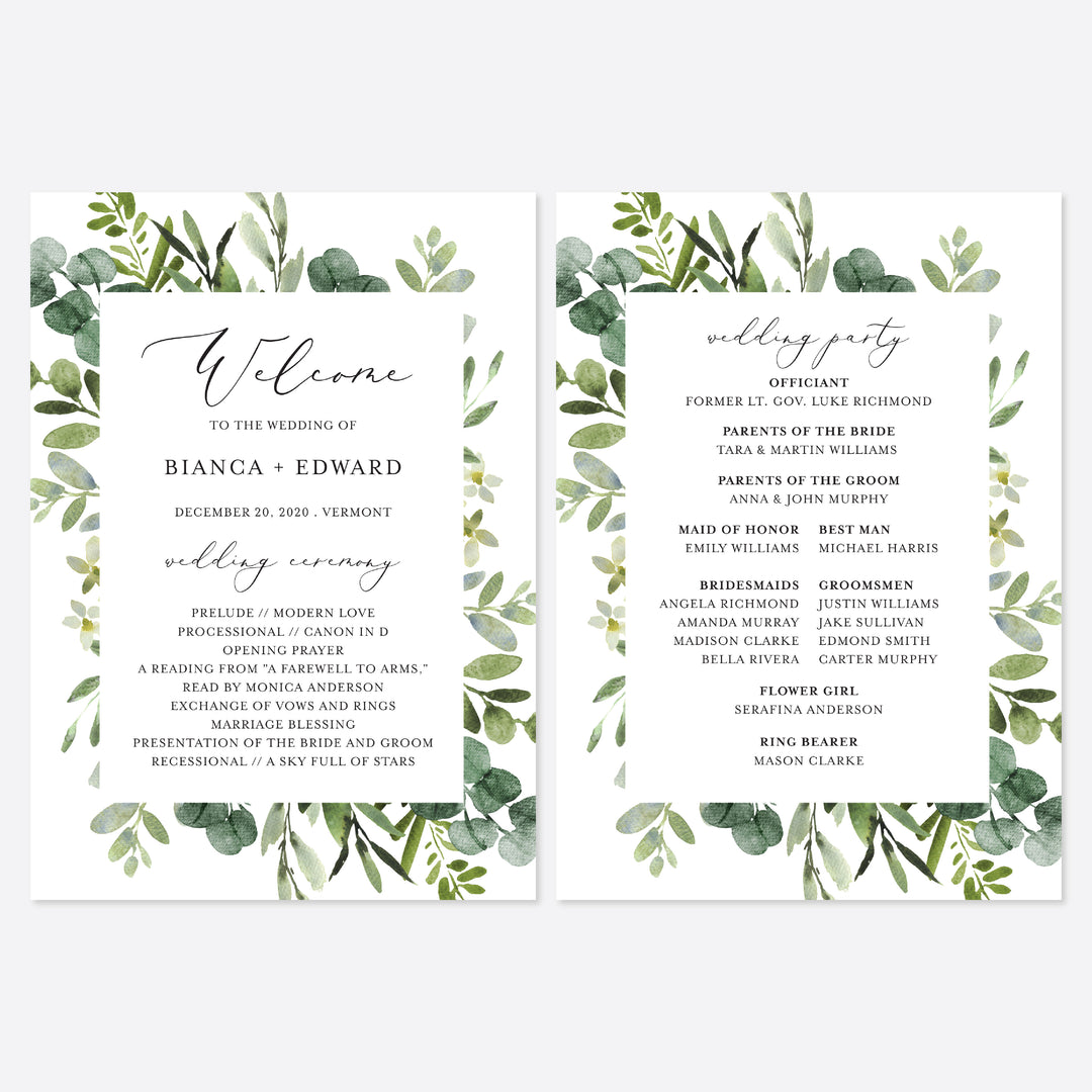 Foliage Fan Wedding Program Printable