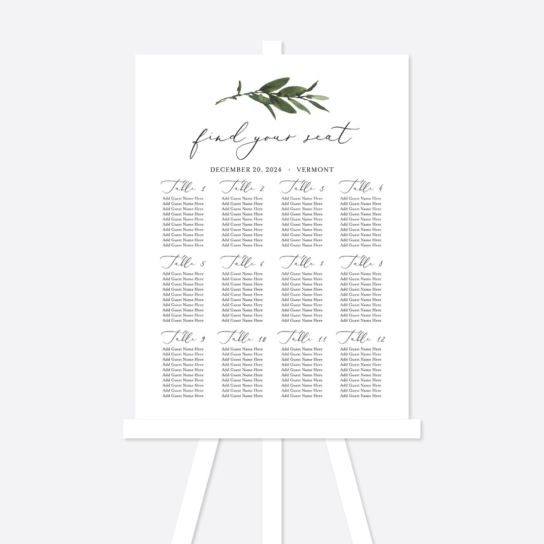 Foliage Wedding Seating Chart Sign Printable