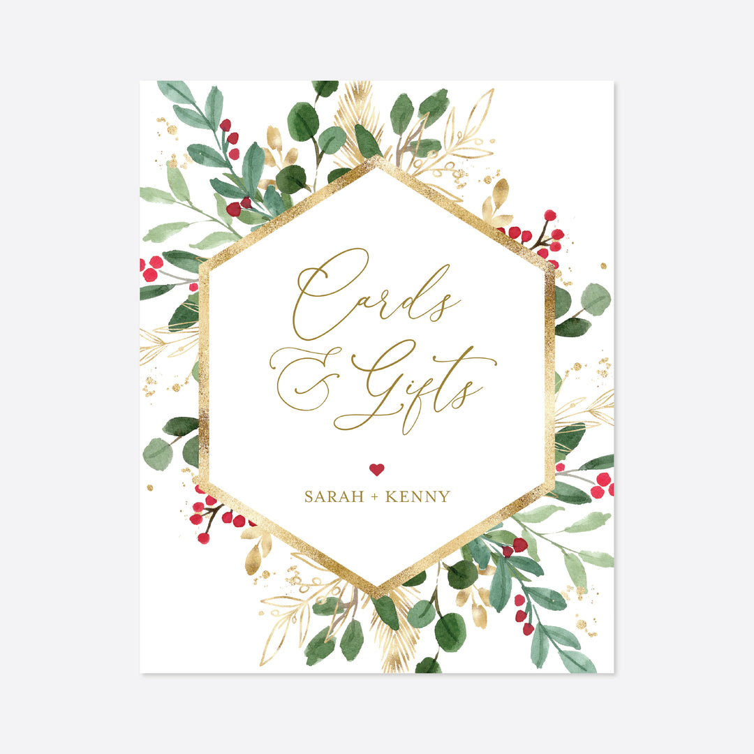 Winter Berry Wedding Cards and Gifts Sign Printable
