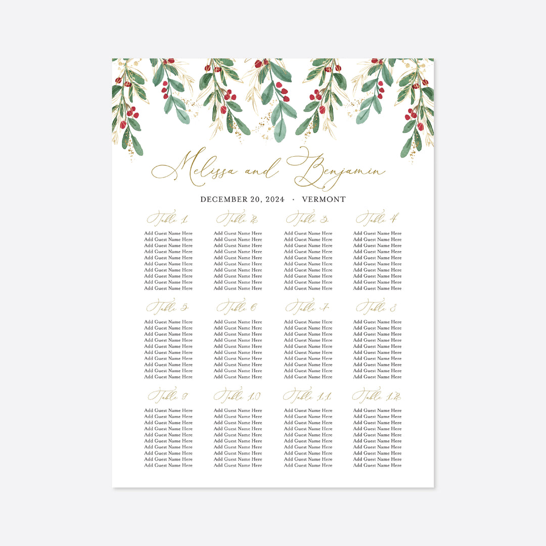 Winter Berry Wedding Seating Chart Sign Printable