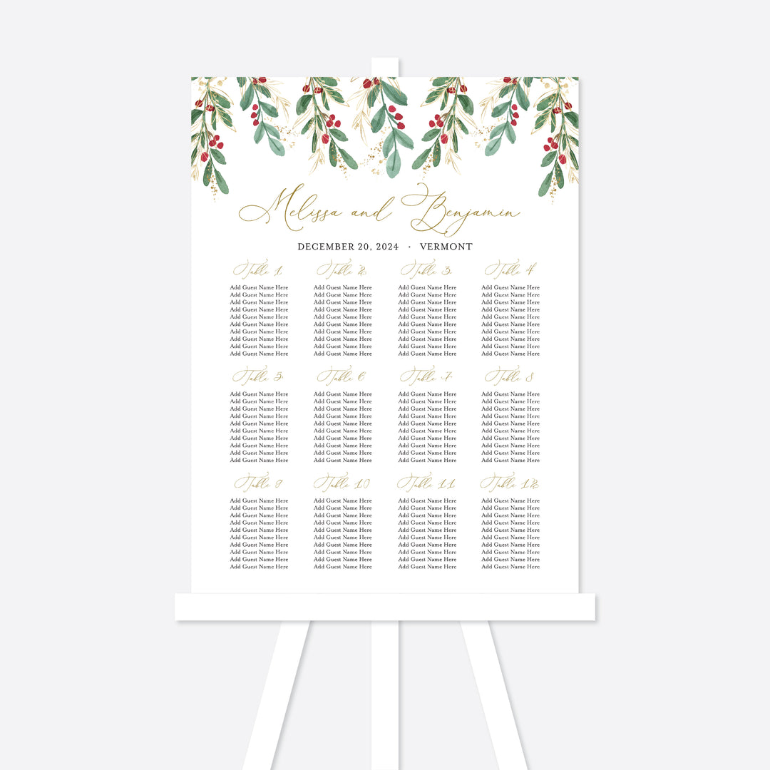 Winter Berry Wedding Seating Chart Sign Printable