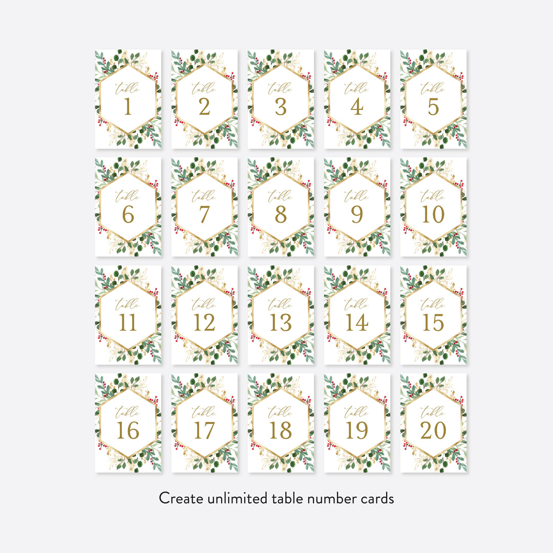 Winter Berry Wedding Table Number Printable