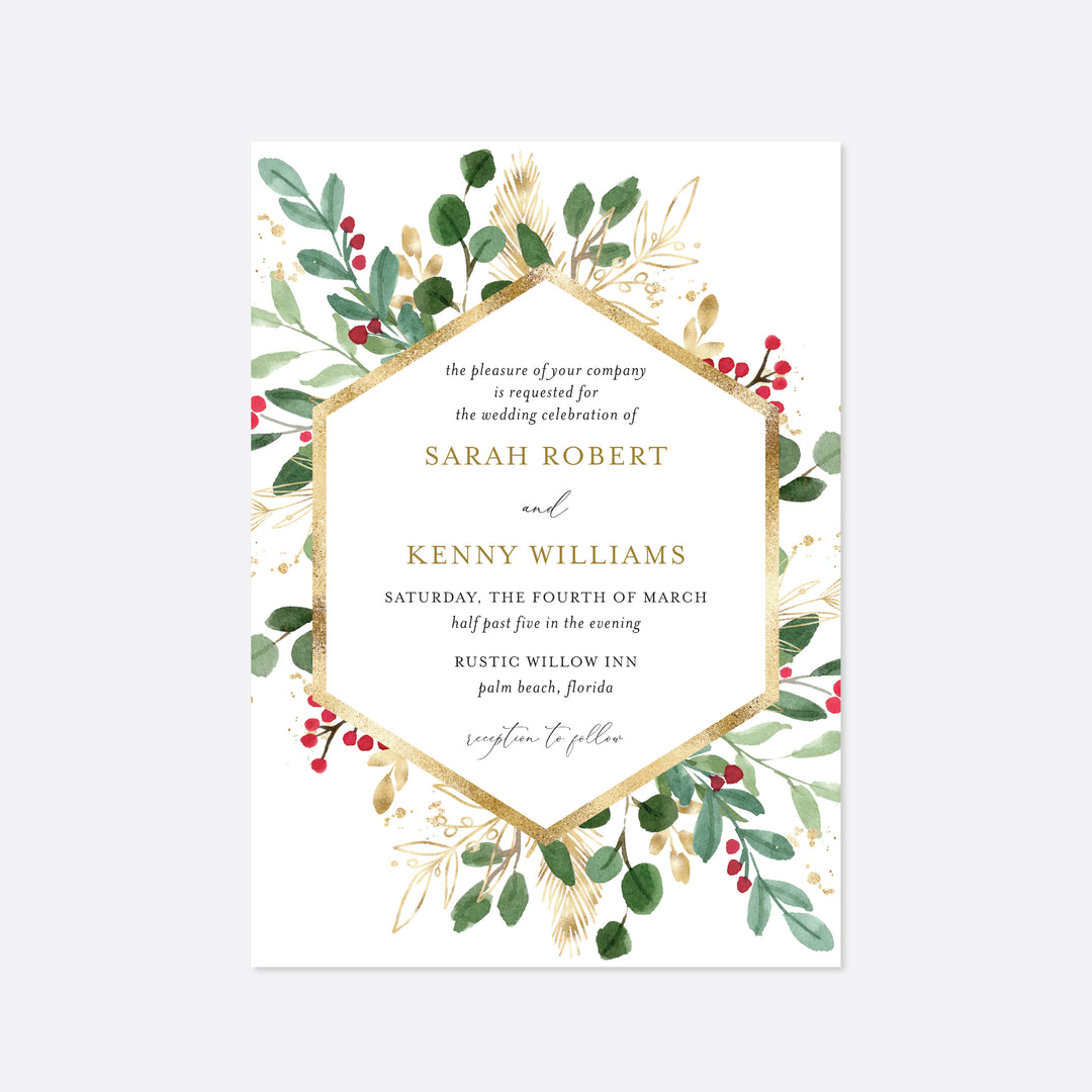 Winter Berry Wedding Invitation Printable