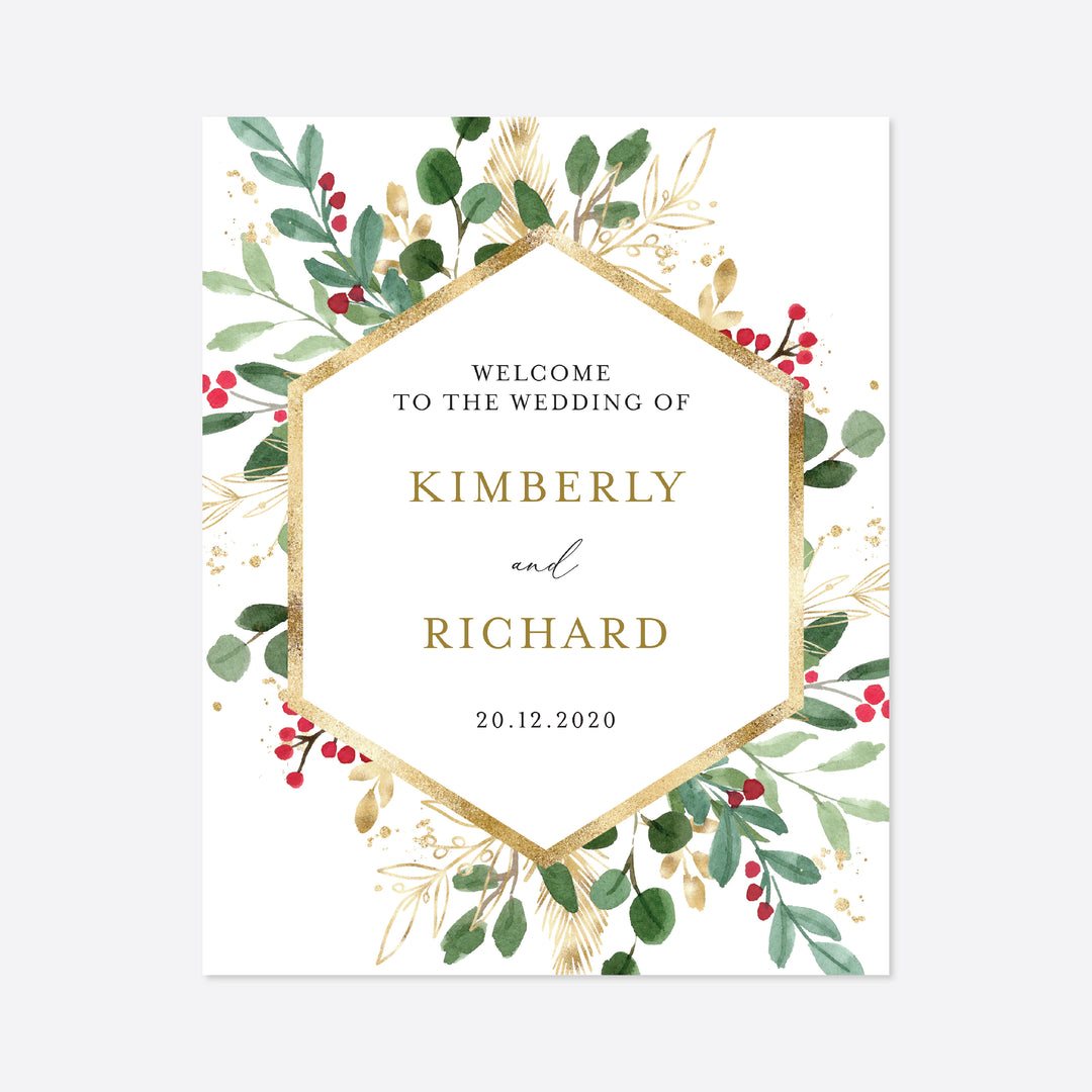 Winter Berry Wedding Welcome Sign Printable