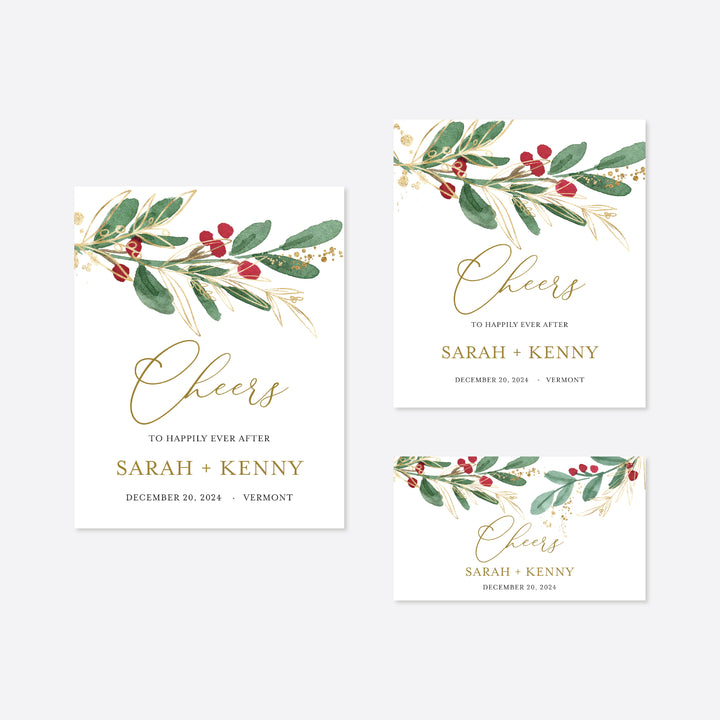 Winter Berry Wedding Wine and Champagne Label Printable