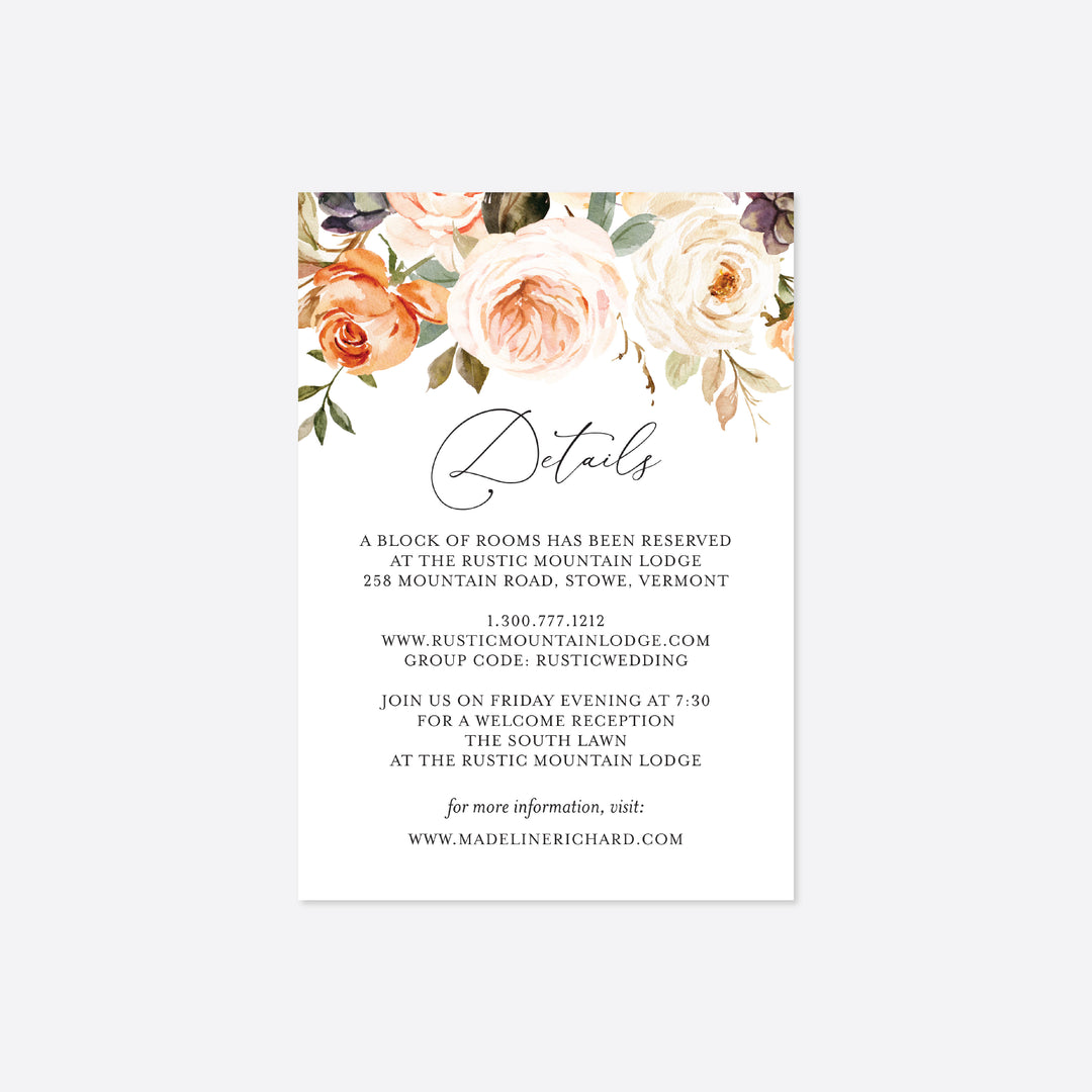 Autumn Garden Wedding Details Card Printable