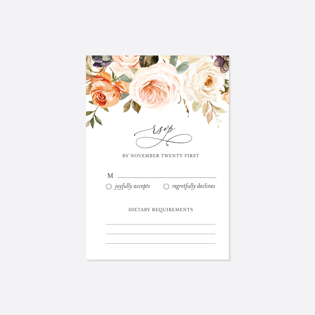 Autumn Garden Wedding RSVP Card Printable
