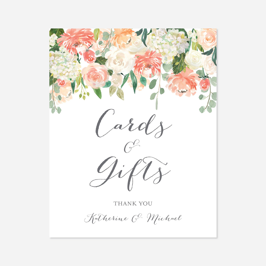 Peach and Cream Wedding Cards and Gifts Sign Printable