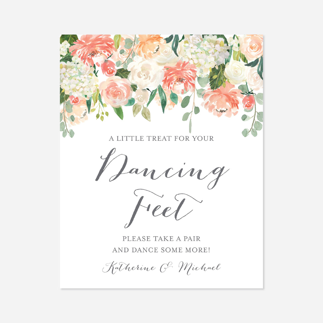 Peach and Cream Wedding Dancing Shoes Sign Printable
