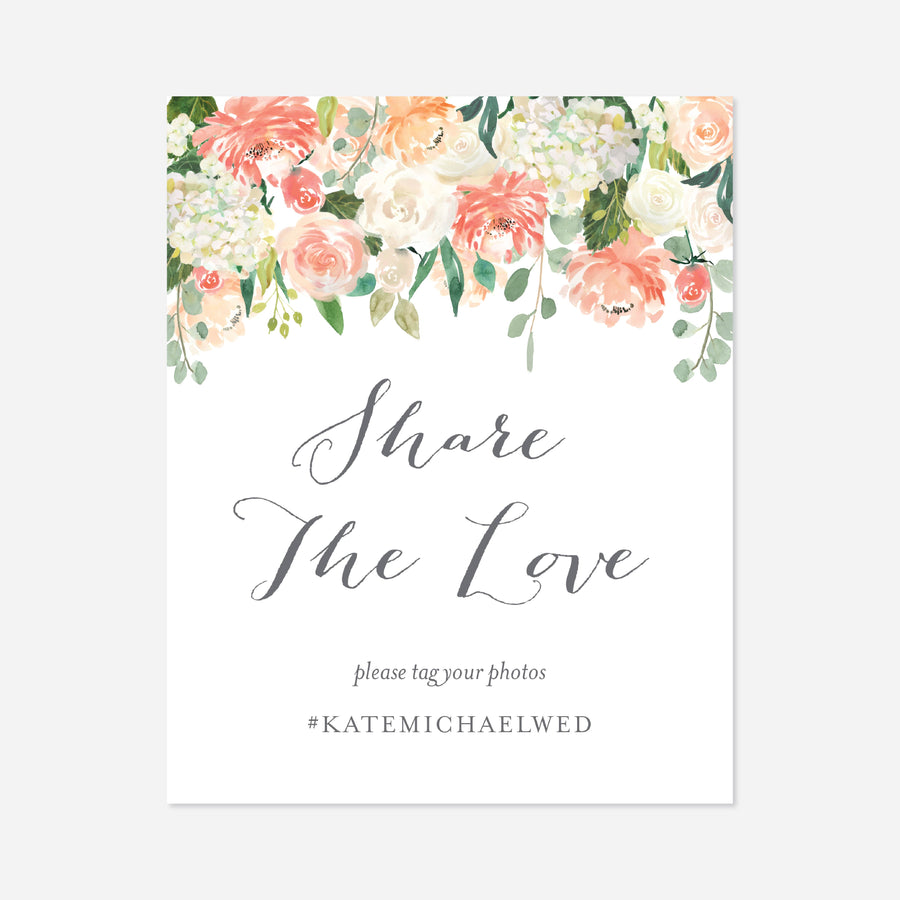 Peach and Cream Wedding Hashtag Sign Printable
