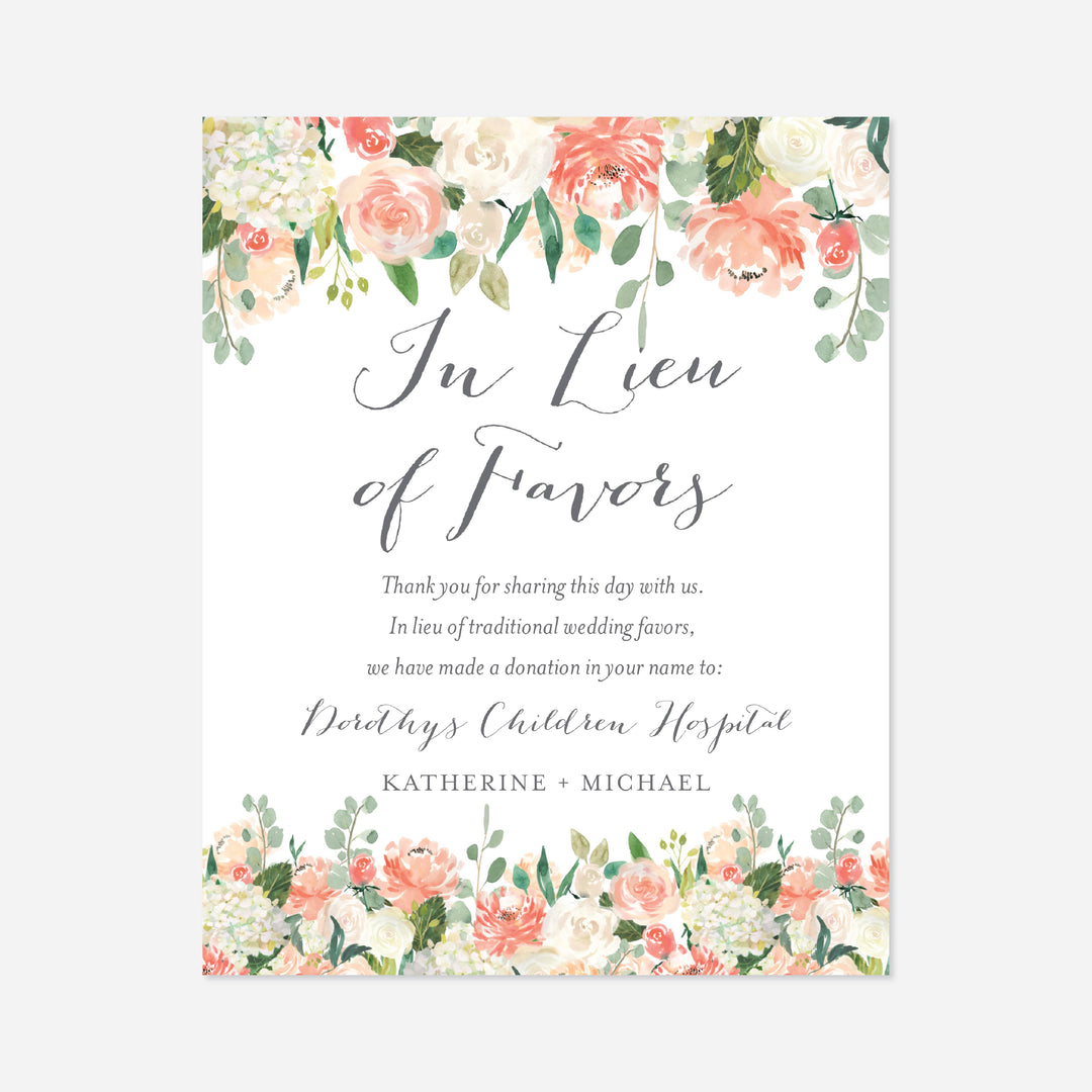 Peach and Cream Wedding In Lieu Of Favors Sign Printable