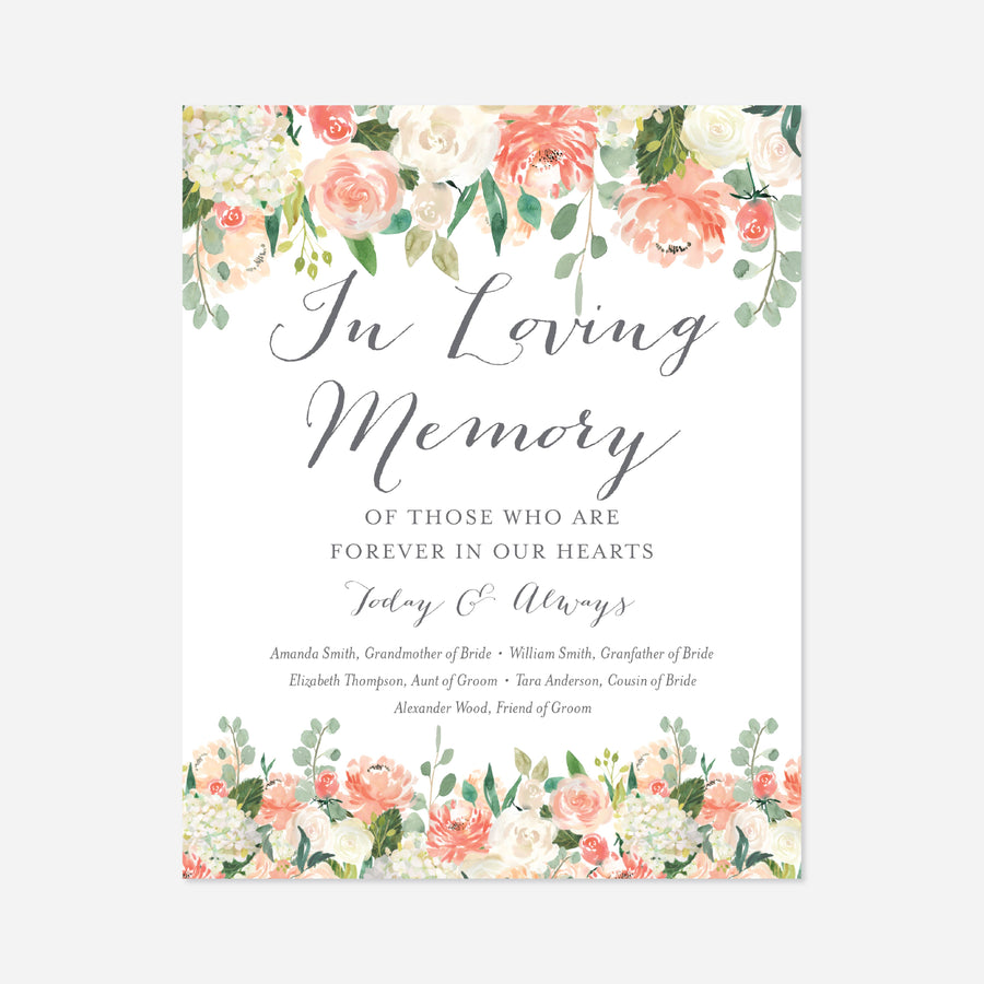 Peach and Cream Wedding In Loving Memory Sign Printable