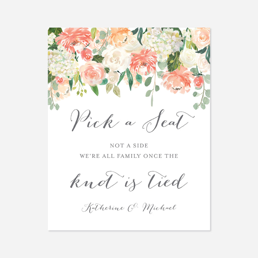 Peach and Cream Wedding Pick A Seat Not A Side Sign Printable