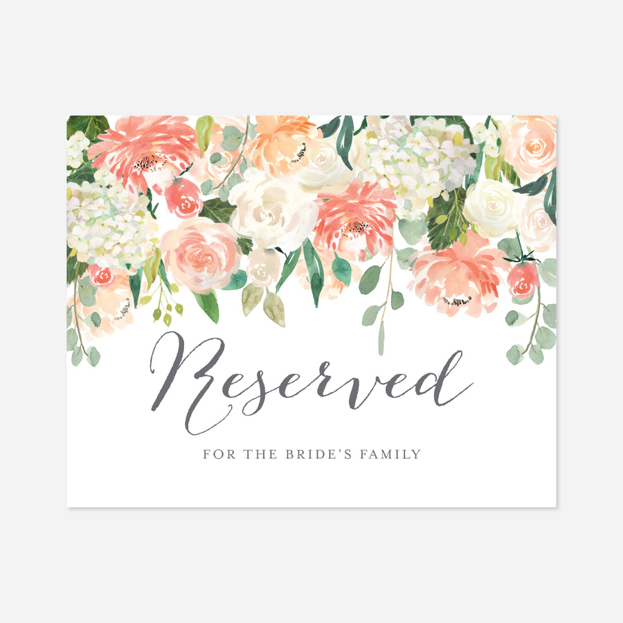 Peach and Cream Wedding Reserved Sign Printable