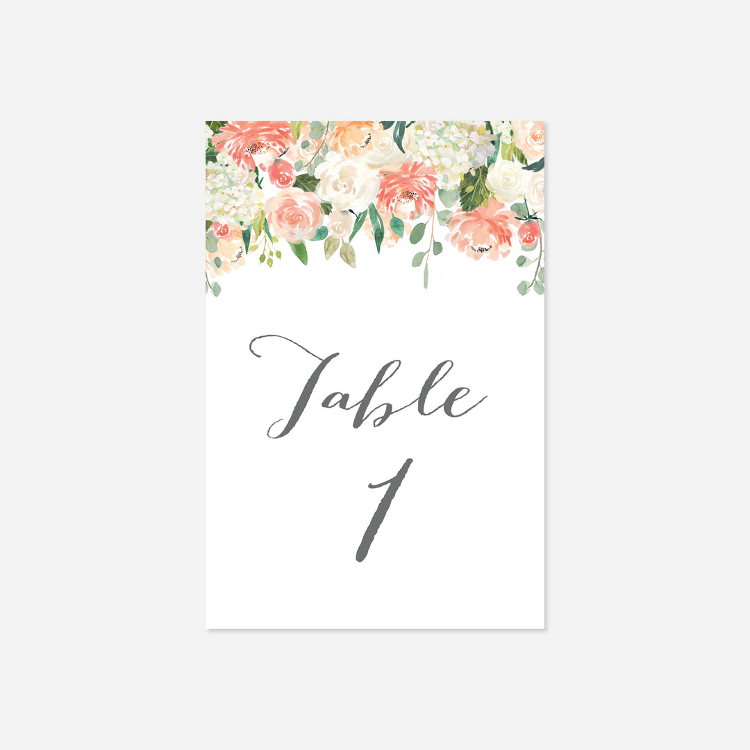 Peach and Cream Wedding Table Number Printable