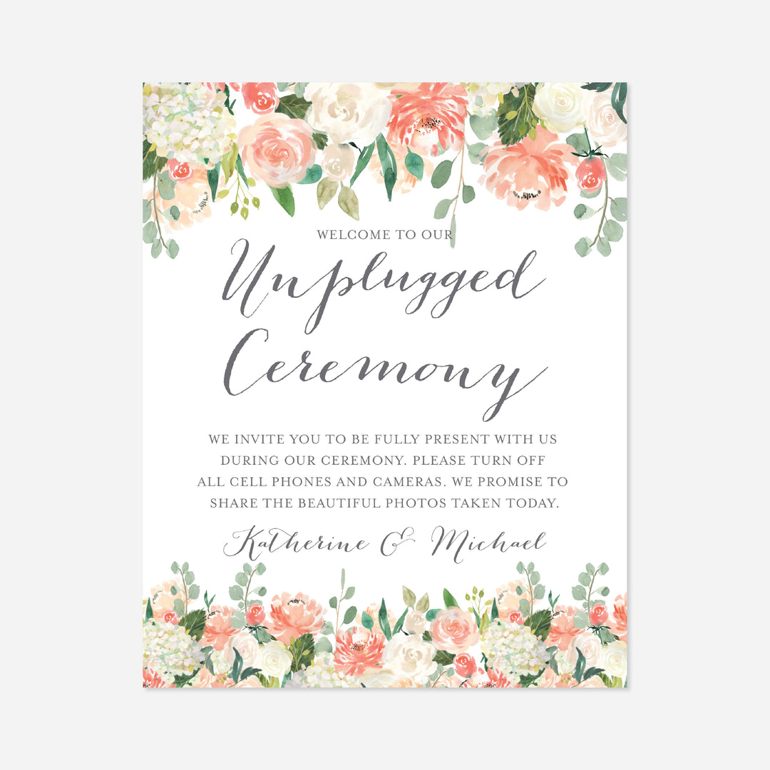 Peach and Cream Wedding Unplugged Ceremony Sign Printable