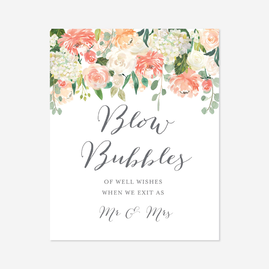 Peach and Cream Wedding Blow Bubbles Sign Printable
