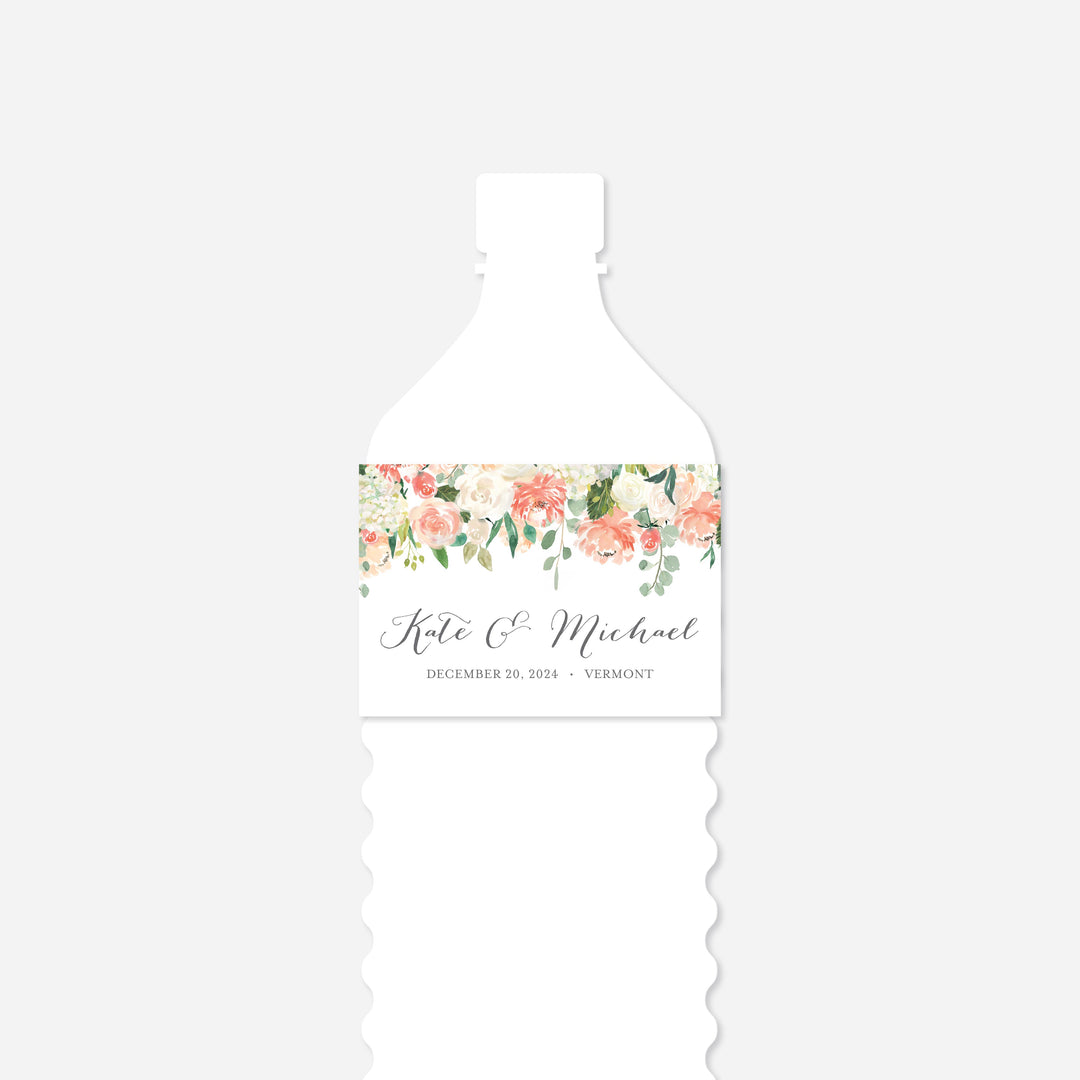 Peach and Cream Wedding Water Bottle Label Printable