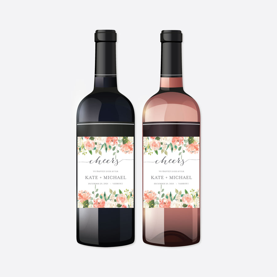 Peach and Cream Wedding Wine and Champagne Label Printable