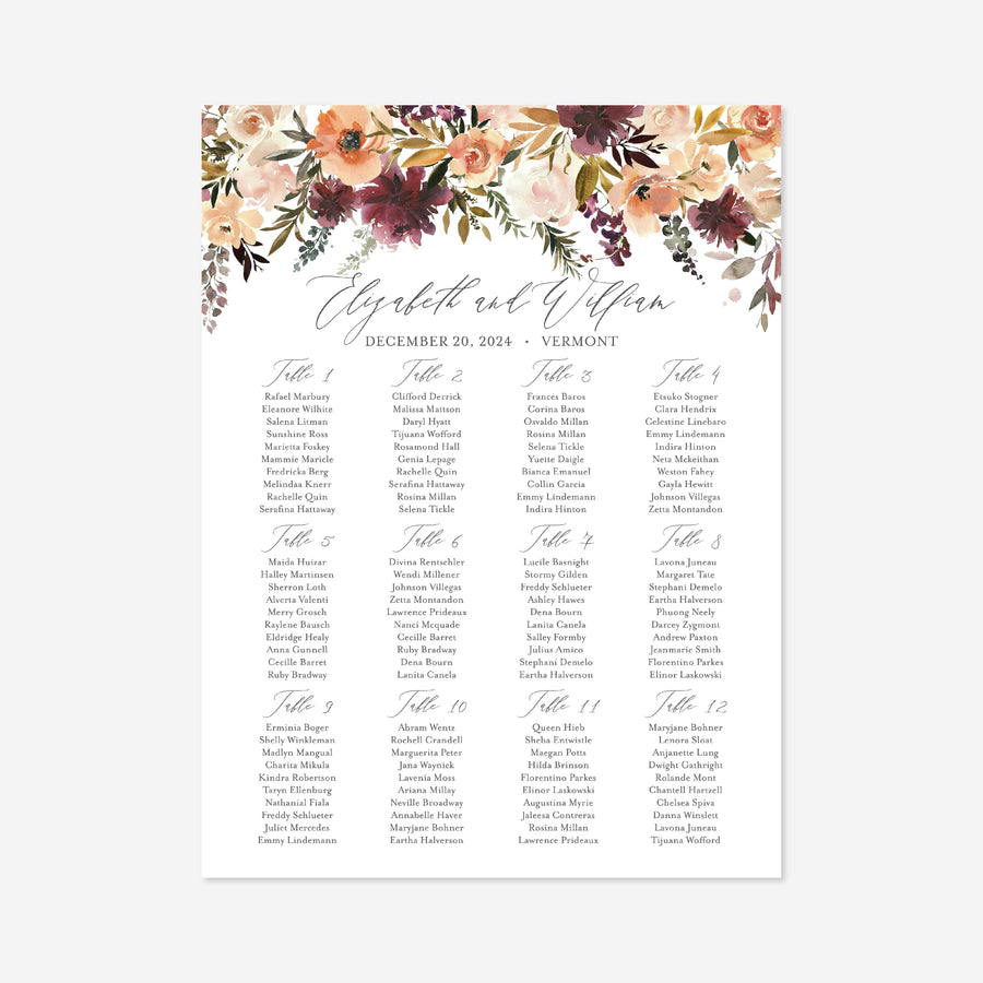 Romance Blush Wedding Seating Chart Printable