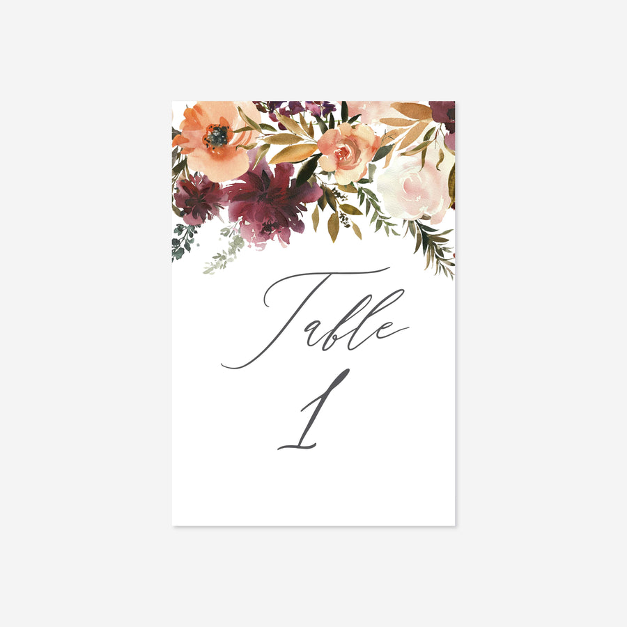 Romance Blush Wedding Table Number Printable