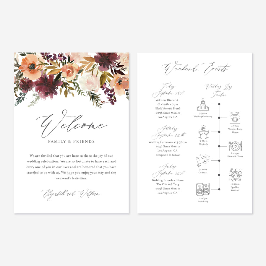 Romance Blush Wedding Welcome Bag Letter and Timeline or Itineraries Printable