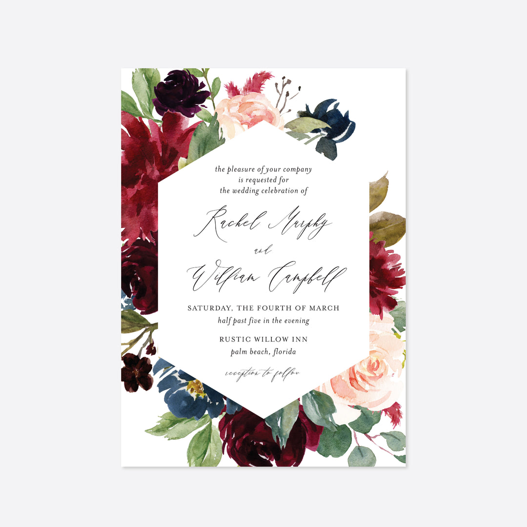 Burgundy Navy Wedding Invitation Printable