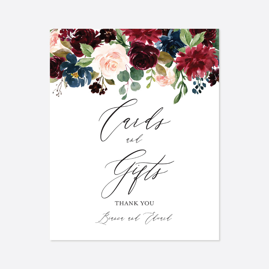 Burgundy Navy Wedding Cards and Gifts Sign Printable