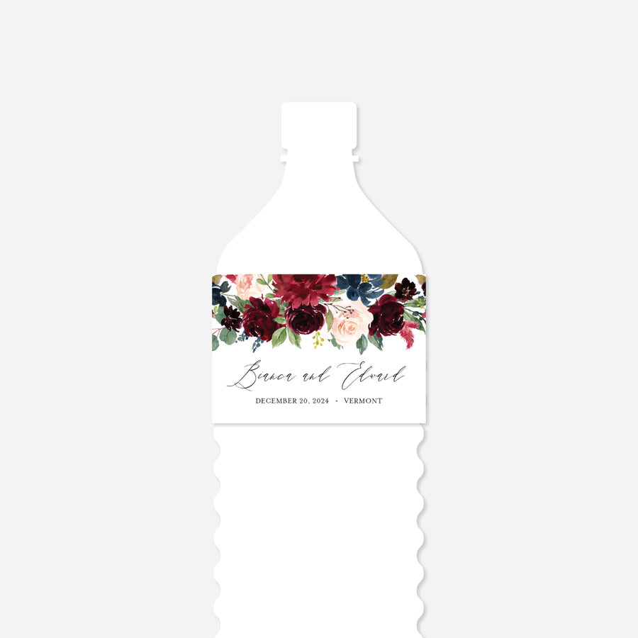 Burgundy Navy Wedding Water Bottle Label Printable
