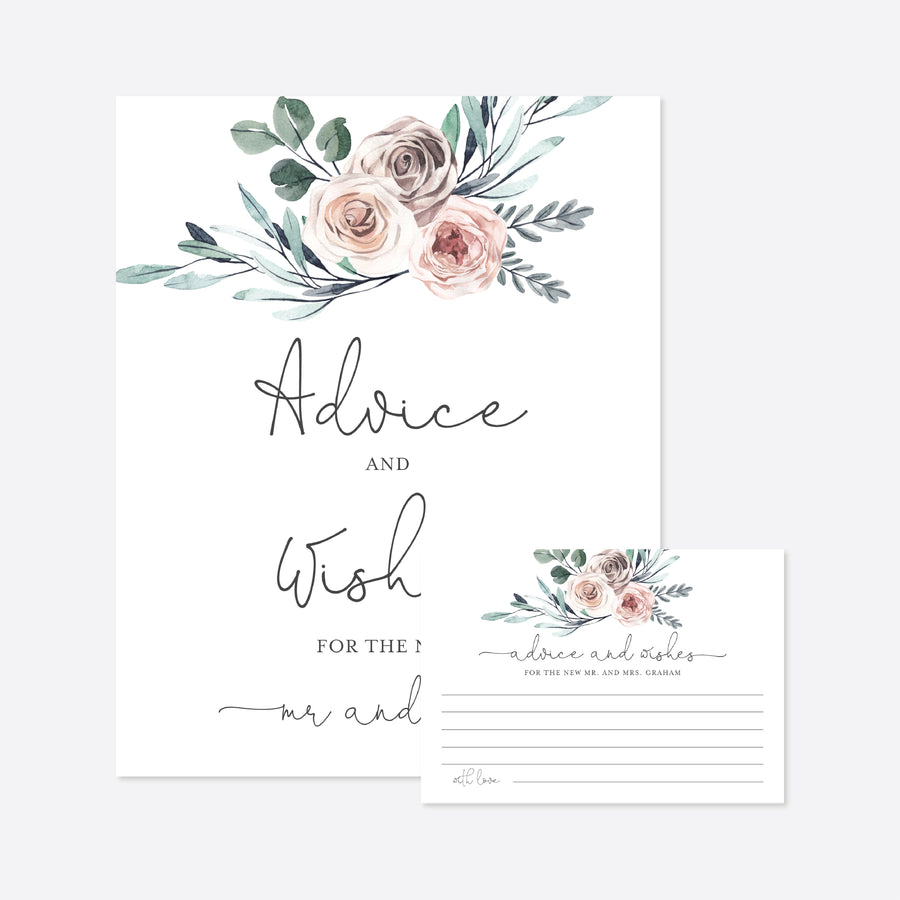 Boho Rose Wedding Advice and Wishes Printable