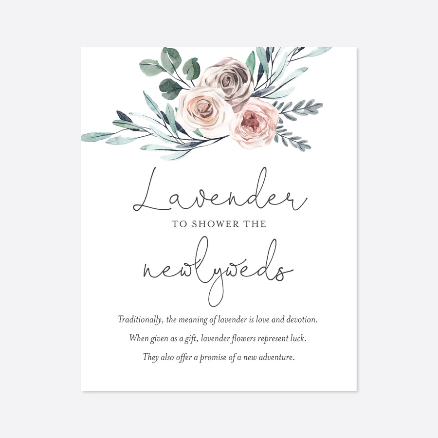 Boho Rose Wedding Lavender Toss Sign Printable