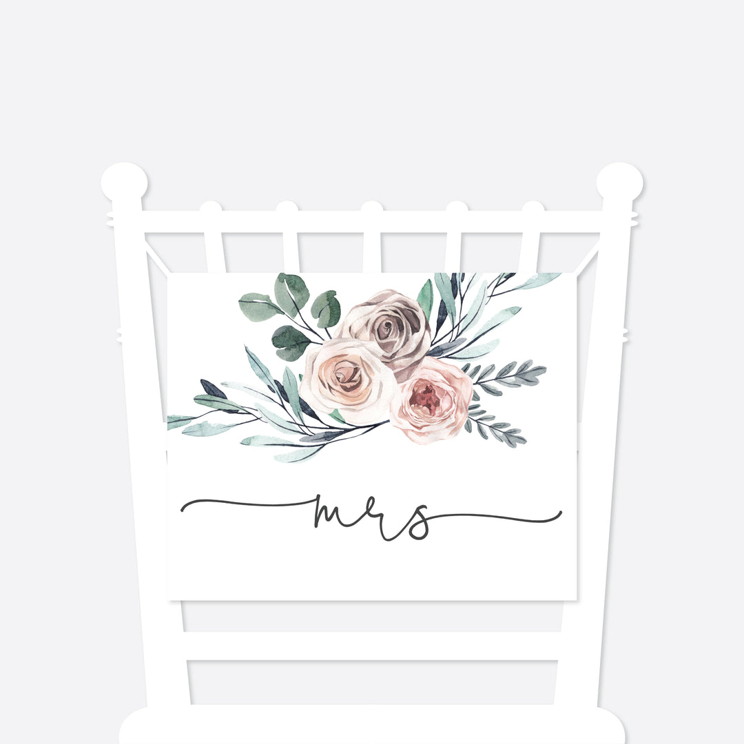 Boho Rose Mr and Mrs Chair Sign Printable