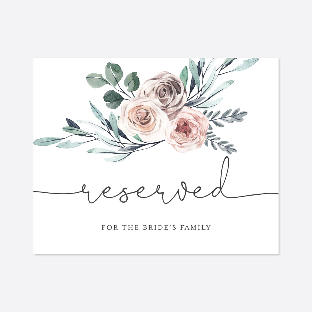 Boho Rose Wedding Reserved Sign Printable
