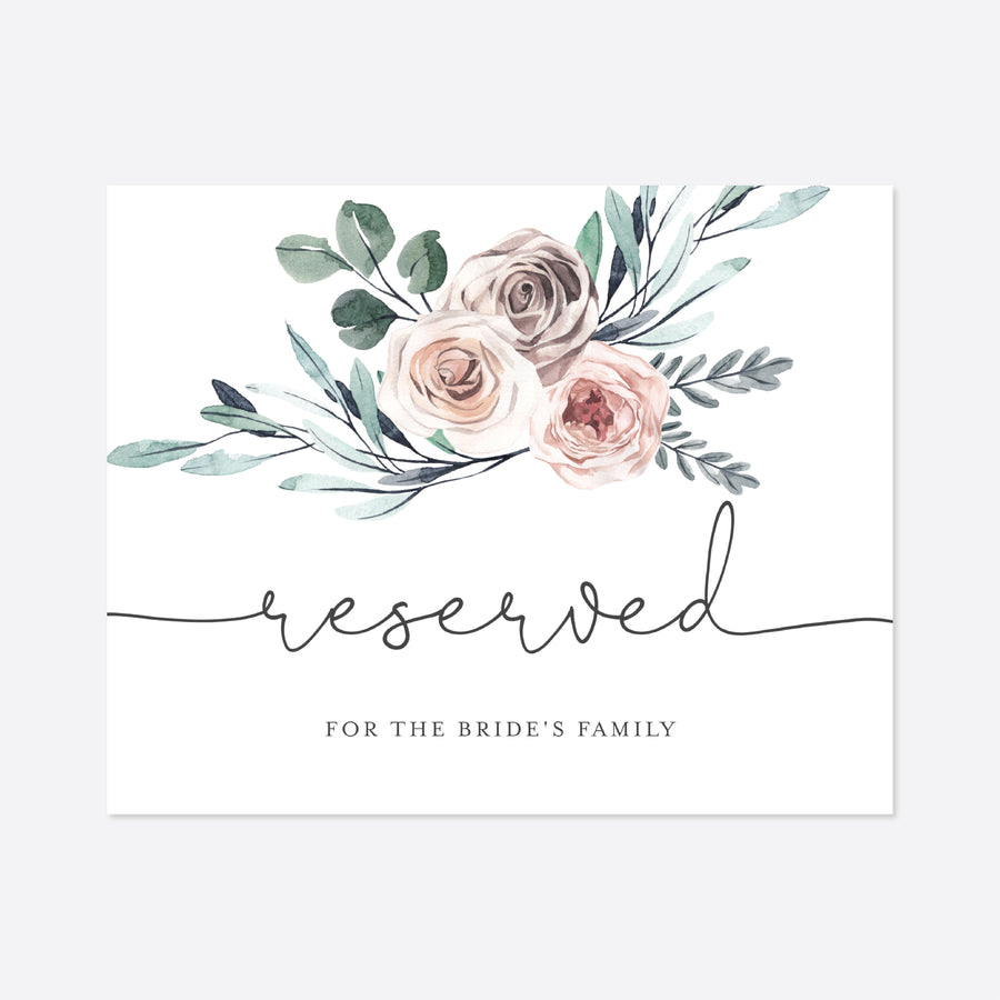 Boho Rose Wedding Reserved Sign Printable
