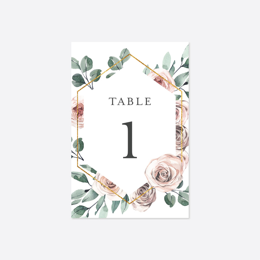 Boho Rose Wedding Table Number Printable