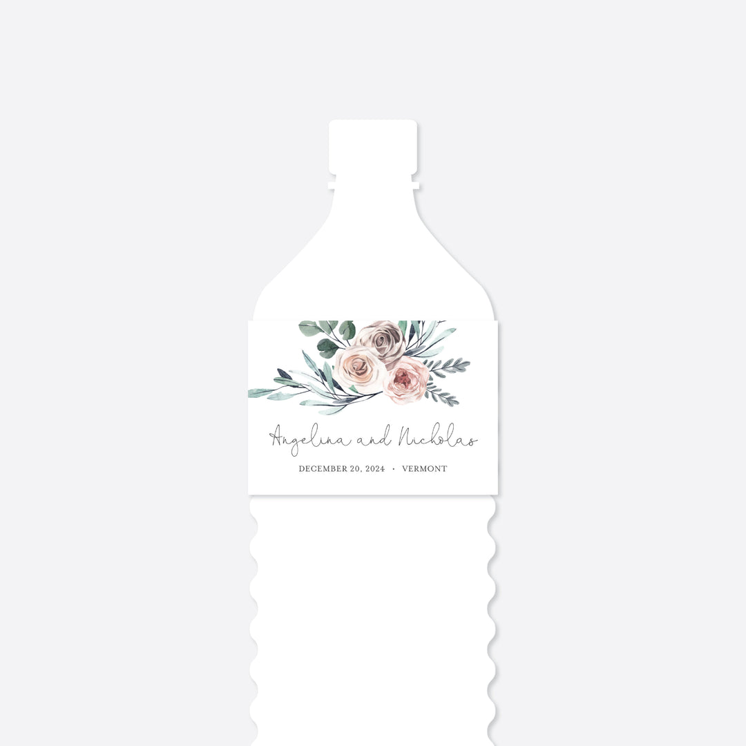Boho Rose Wedding Water Bottle Label Printable