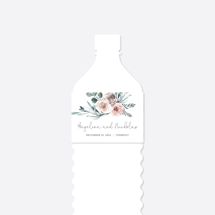 Boho Rose Wedding Water Bottle Label Printable