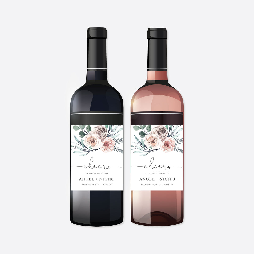 Boho Rose Wedding Wine and Champagne Label Printable