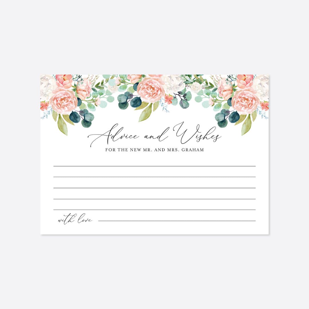 Blush Garden Wedding Advice and Wishes Printable
