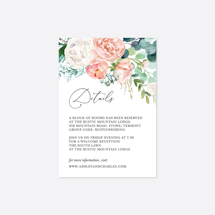 Blush Garden Wedding Details Card Printable