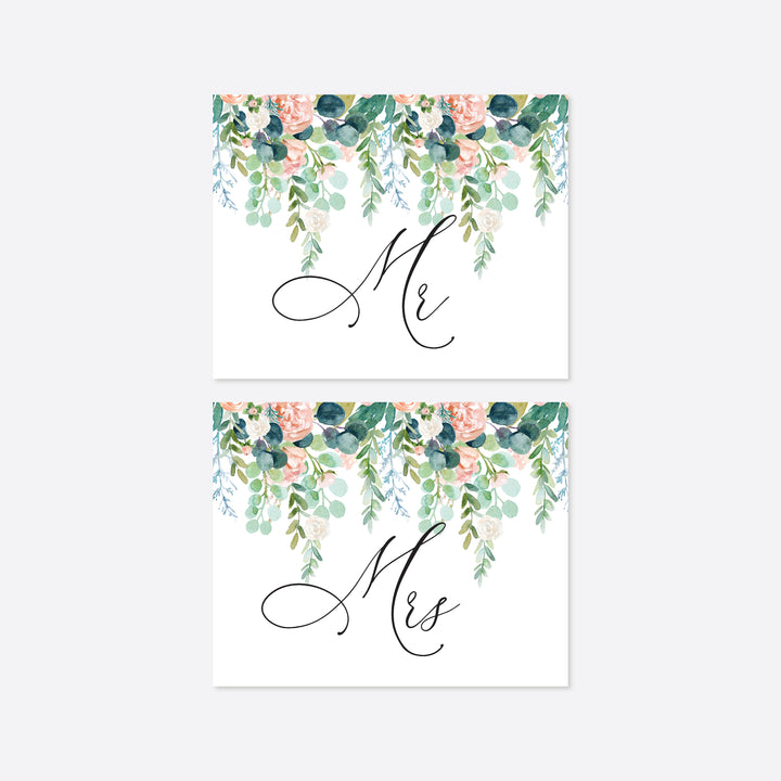 Blush Garden Mr and Mrs Chair Sign Printable