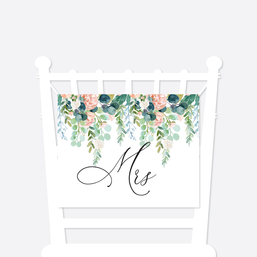 Blush Garden Mr and Mrs Chair Sign Printable