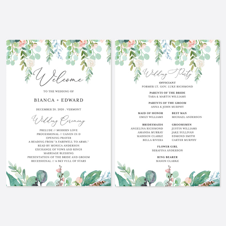 Blush Garden Fan Wedding Program Printable