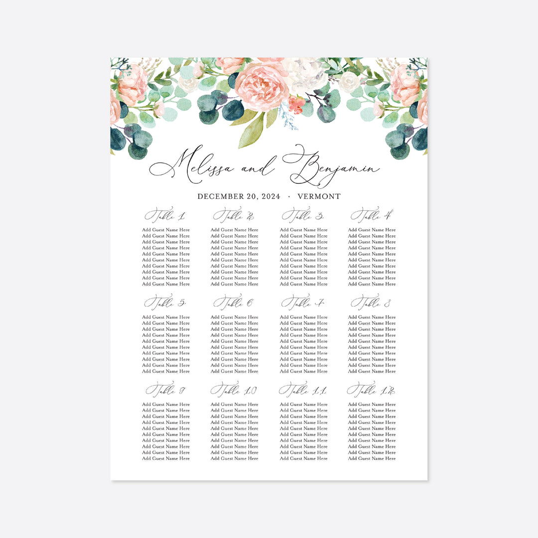 Blush Garden Wedding Seating Chart Sign Printable
